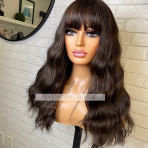 18” Natural Black Curls/Waves with Bangs