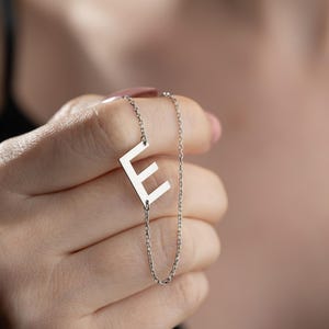 Custom Letter Necklace, 925 Silver, 14K Gold Plated Jewelry, Minimal Initial Pendant, Gift for Her, Gold Silver Rose Gold Letter Chain