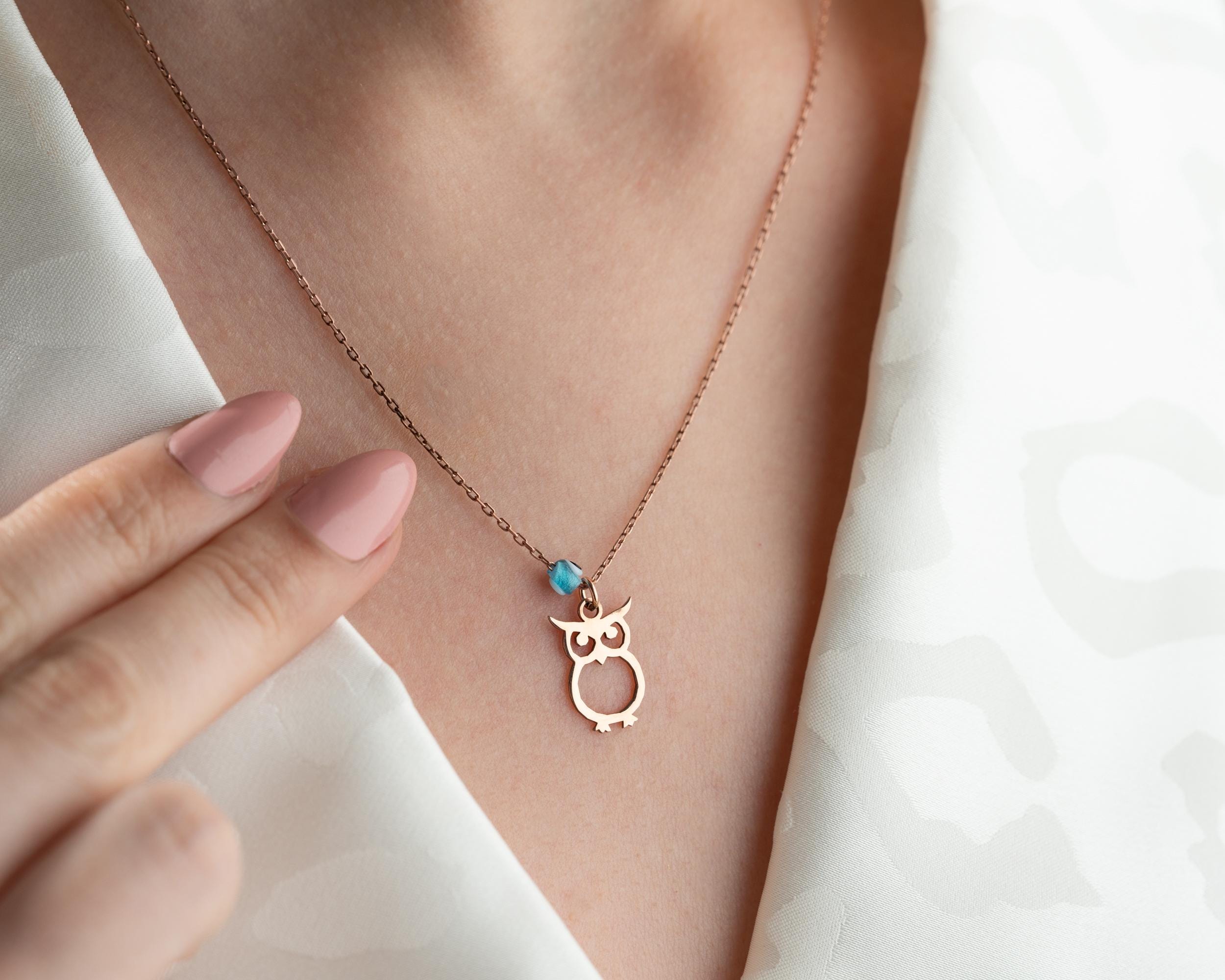 Sterling Silver Owl Necklace: Evil Eye Charm, Minimalist Pendant,