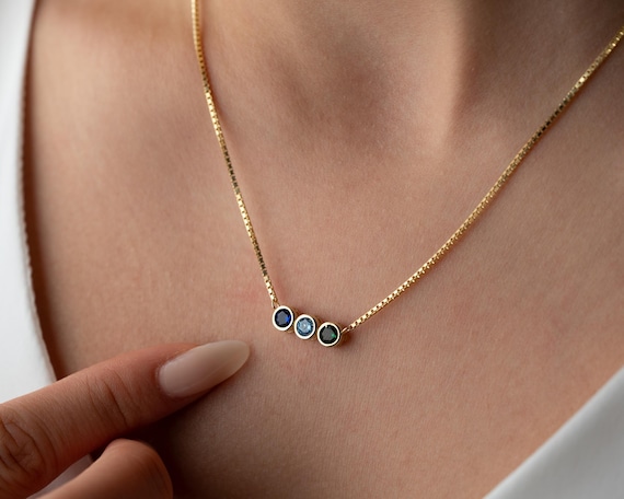 Custom Family Birthstone Necklace: Dainty Gemstone Valentine Gift;