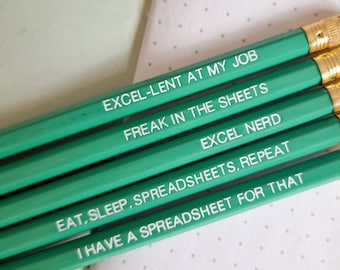 Excel Nerd Pencil Set: Funny Data Spreadsheet Pencils, Gift for Him/Her