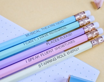 Theatre nerd pencils set, perfect gift for him, her, secret Santa under 10 and any musical theatre fan