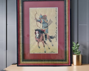 Galloping Through History: Unleash the Spirit of the Mongolian Warrior with this Captivating Watercolor Masterpiece