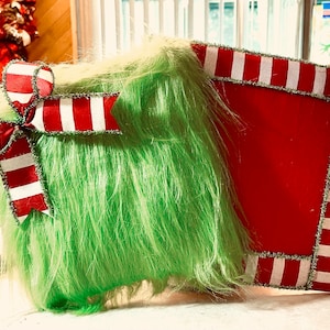 Christmas Green Monster fuzzy gift box wreath attachment