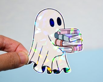 Ghost holding books sticker - Cute book sticker - Kindle sticker - Smut sticker - Reading love - Bookish gift - E reader gift - Book lovers