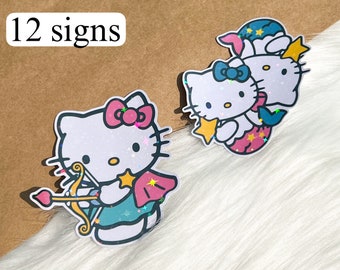 Pegatinas de signos del zodiaco gatitos kawaii - Mate. Lustroso. Holográfico - Regalo para novias - Etiquetas impermeables - Astrología - Autoexpresión