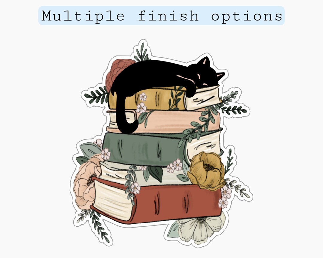 Floral Black Cat Book Sticker Gift for Book Lover Reader & - Etsy