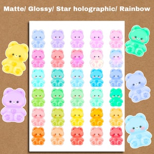 Rainbow gummy bear stickers pack - Chibi aesthetic decoration - Kawaii cute deco - Gift for cartoon lover - Gift for her girlfriend