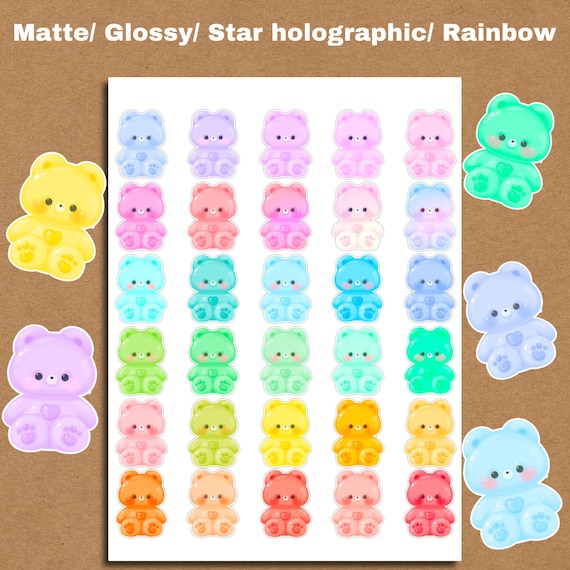 Rainbow Gummy Bear Stickers Pack Chibi Aesthetic Decoration Kawaii Cute Deco  Gift for Cartoon Lover Gift for Her Girlfriend 