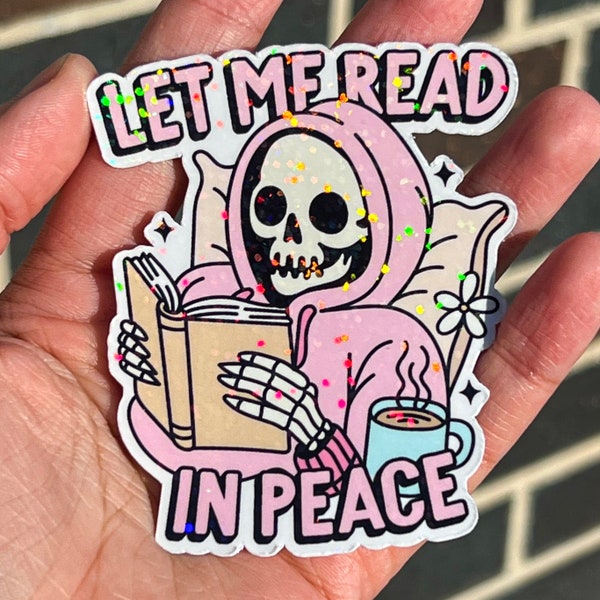 Holographic sparkle book stickers - Let me read in peace sticker - Bookshelf decor - Gift for kids - Kindle case cover - Gift for book worms