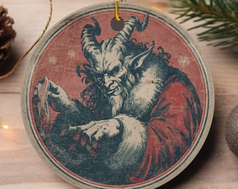 Vintage Krampus Ornament | Retro Christmas Ceramic Disc | Gothic Naughty List Theme | 1950s Style Decor | Perfect Gift for Krampusnacht