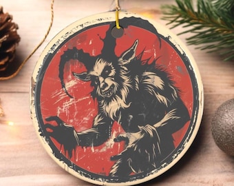 Retro Krampus Flat Ornament | 1950s Vintage Christmas Decoration | Naughty List Ceramic Disc | Gothic Gift | Perfect Gift for Krampusnacht