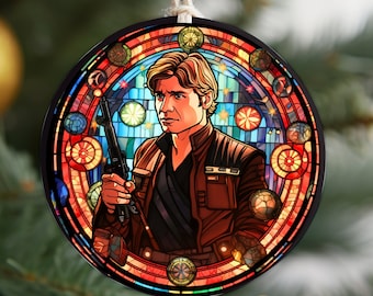 Han&#39;s Galactic Swagger: Stained Glass Style Holiday Ornament / Ceramic Double-Sided Ornament