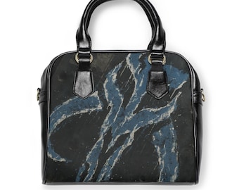 Borsa a tracolla nera con motivo Mythosaur di Blue Graffiti / Borsa reversibile ispirata al Mandaloriano / Borsa tote con tracolla ispirata ai fan