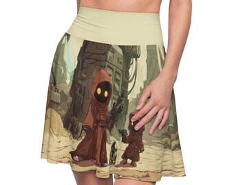 Falda de patinadora de Jawas y droides / Regalo para fans de Star Wars / Linda falda de Jawa / Mi primer droide / Falda de Comicon y Parkhopper / Inspirada en Galaxy's Edge