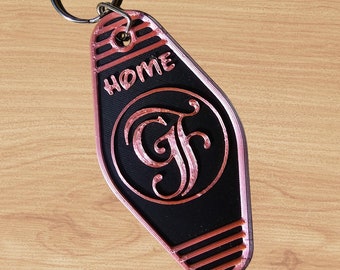 Magical Floridian Resort Vintage Style Keychain / "Home" at the Grand Floridian Keychain / Black & Pink Retro Style Vacation Keychain