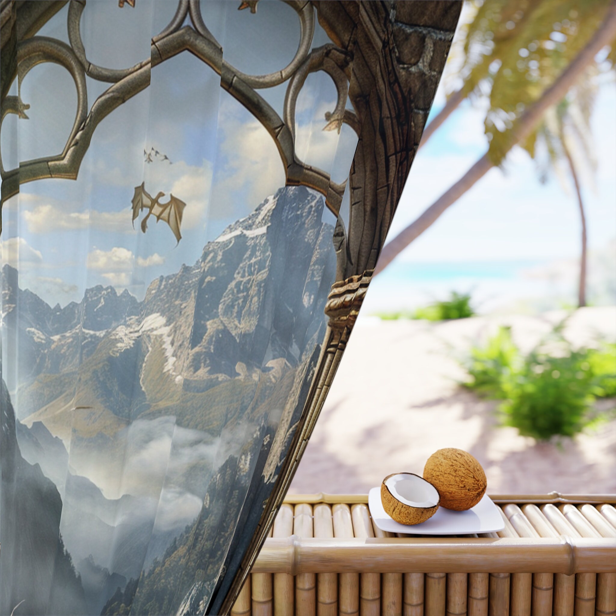 Window Blackout Curtain - #1 Fantasy Castle Window With Misty Mountains ...