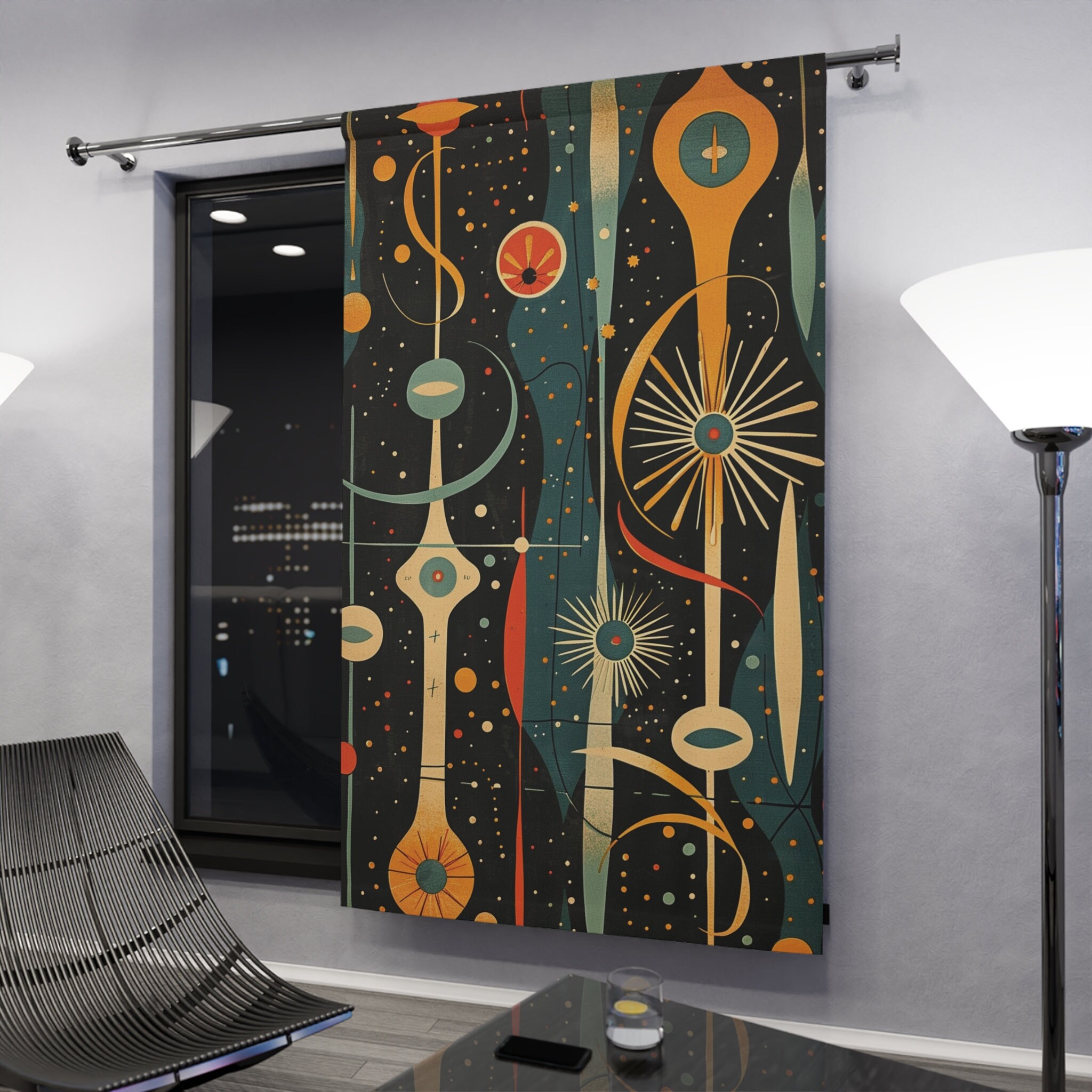 Window Blackout Curtain - Midcentury Modern Atomic Punk Design 7 - Perfect Gift for Retro Decor Enthusiasts - 50" × 84"