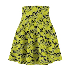 Allover Chartreuse Skulls Skater Skirt  Bold & Edgy Gift for Halloween Parties/ Season of the Witch / Goth Skulls Skirt