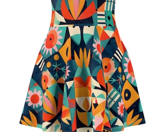 Happy Hues: Colorful Floral Skater Skirt - Mary Blair Inspired