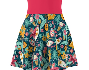 Falda skater con vibraciones tropicales de Stitch / Estampado colorido de vida hawaiana / Falda Ohana / Falda con vibraciones hawaianas