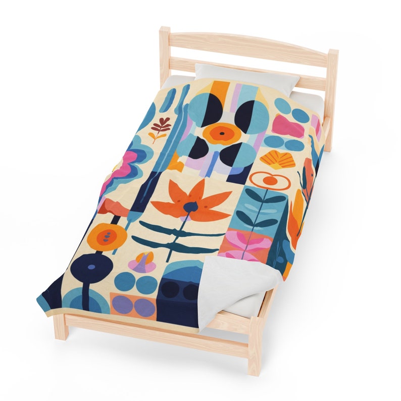 Vibrant Garden Plush Velveteen Blanket - Mary Blair Inspired - Super Soft - Three Sizes Available 画像 5