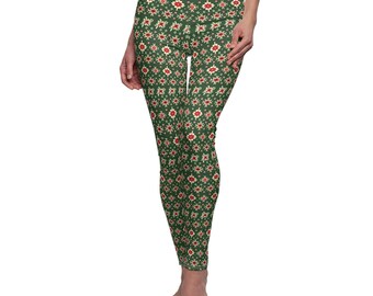 Leggings, feo diseño de papel de regalo verde vintage para Navidad, pantalones festivos para las fiestas, ropa informal para mujer, accesorio de moda de invierno, cómodo