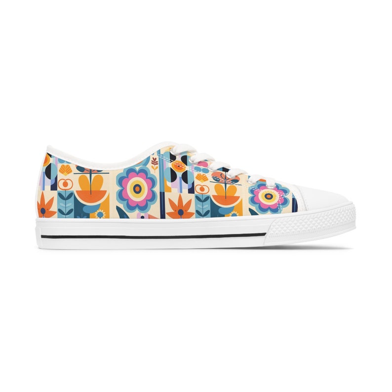 Vibrant Garden: Women's Low Top Sneakers Mary Blair Inspired, Step Out In Style Into Our Small World image 2