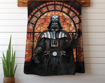 Force Choke Stained Glass Throw Blanket | Soft Velveteen Minky Blanket Gift | Cozy Dark Side Decor for Sci-Fi Fans