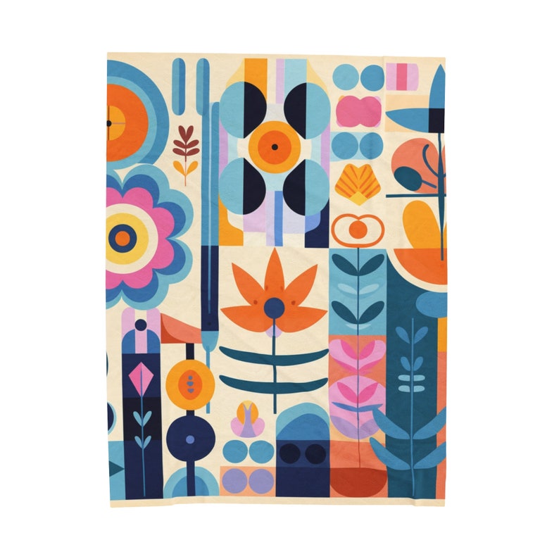 Vibrant Garden Plush Velveteen Blanket - Mary Blair Inspired - Super Soft - Three Sizes Available 画像 2