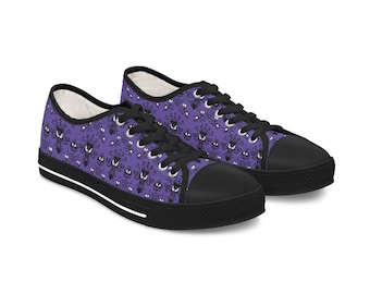 Women's Haunted Mansion Wallpaper Inspired Canvas Low Top Sneakers - Perfect for Disney Bounding - Purple/Black or Purple/White