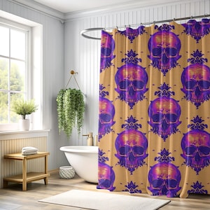 Neon Victorian Skull Pattern Shower Curtain - 71x74 Inches | Elegant Gothic Bathroom Decor | Perfect Gift for Gothic Fans!