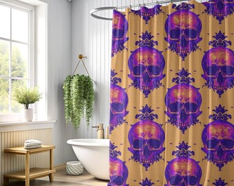 Victoriaans neon douchegordijn met schedelpatroon - 71 x 74 inch | Elegant gotisch badkamerdecor | Perfect cadeau voor gothic-fans!