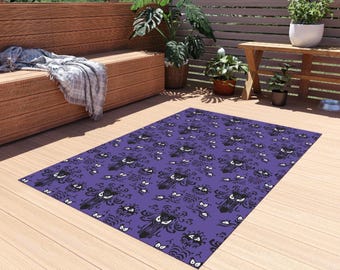 Haunted Mansion Wallpaper Outdoor Rug 4' x 6'| Perfect Gift for Foolish Mortals | Purple & Black Spooky Wallpaper Pattern | Non-Slip Rug