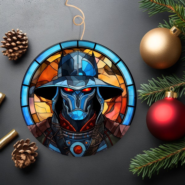 Cad Bane Art Keepsake Stained Glass Style Ceramic Ornament - Double-Sided Galactic Bounty Hunter Art Ornament