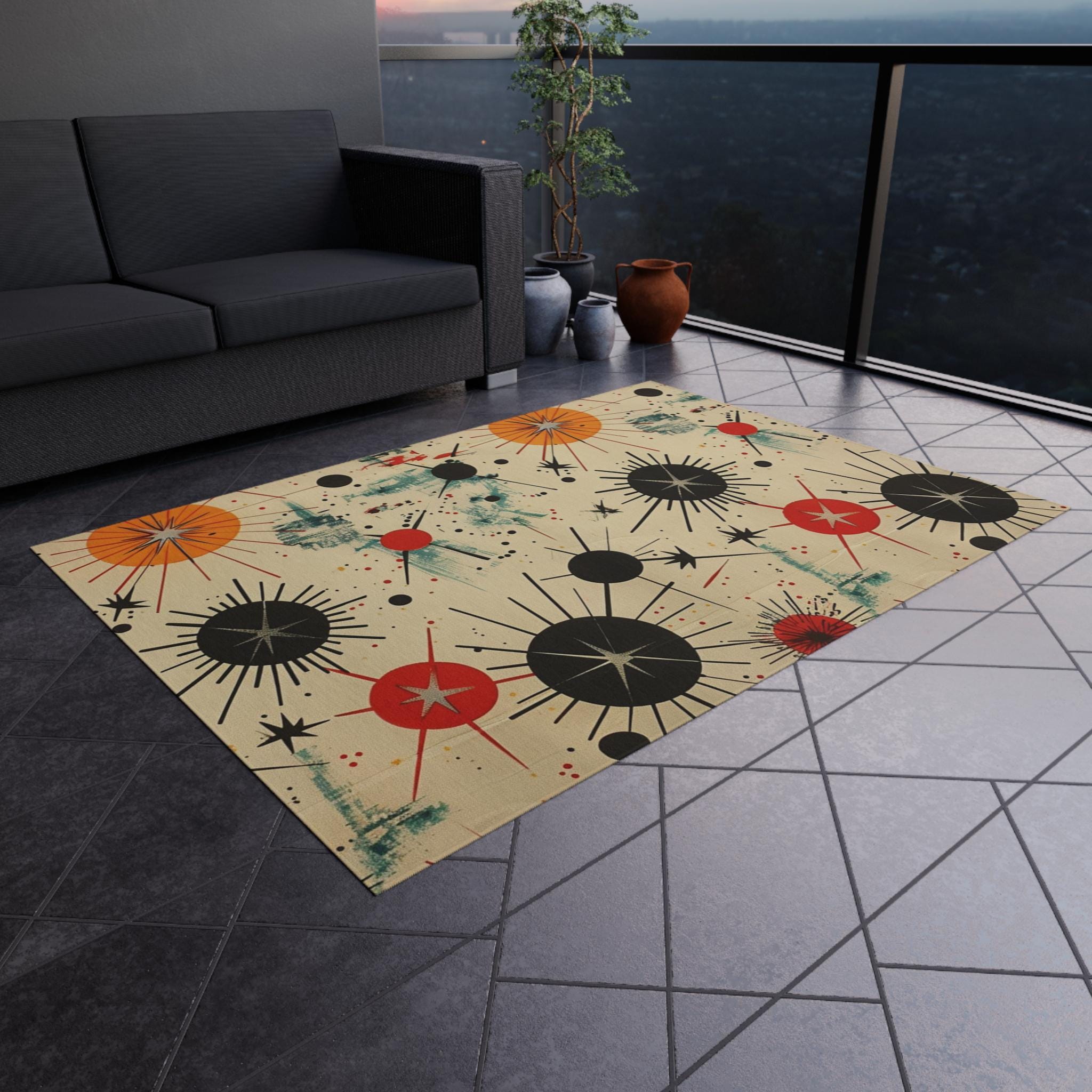 4x5 Fallout Rug Midcentury Atomic Fallout Inspired Indoor/outdoor Rug | Colorful Retro ...