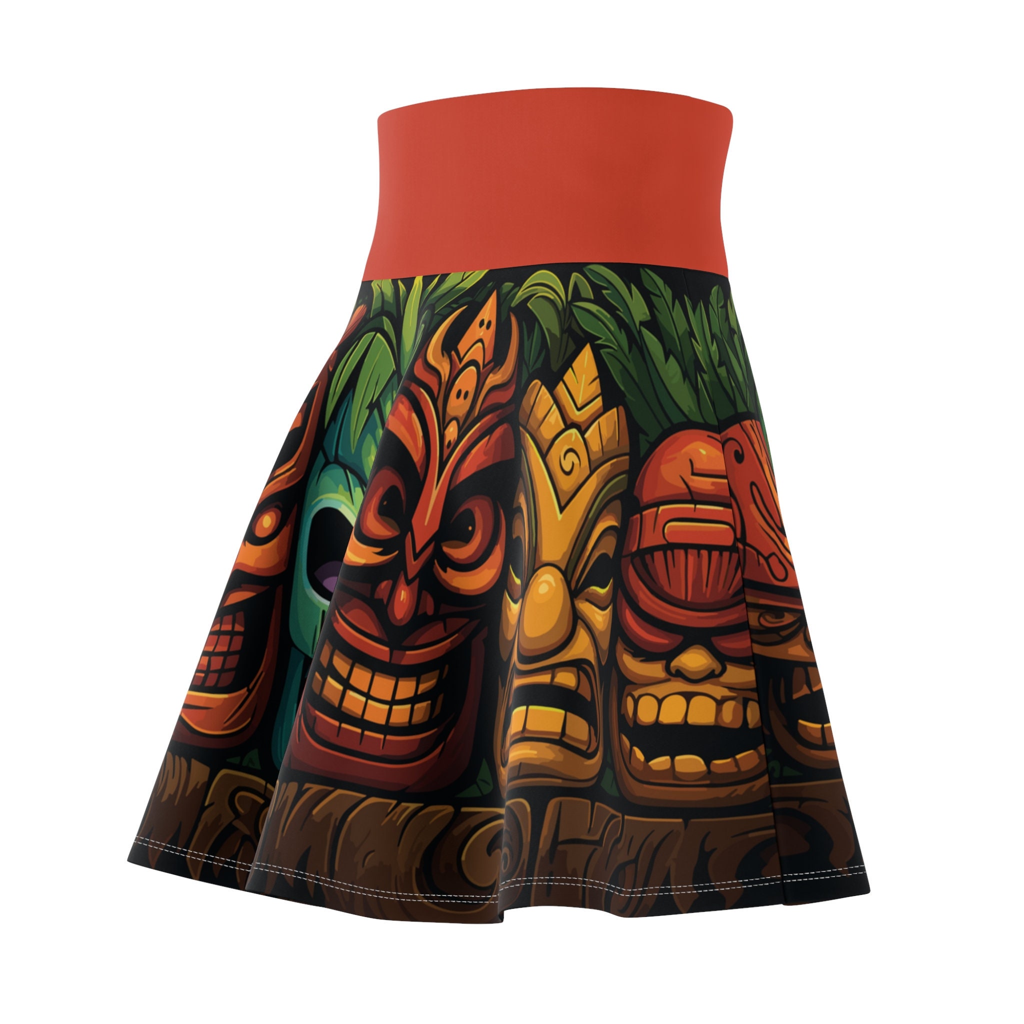Tropical Tiki Skater Skirt in Orange - 50's Tiki Culture Inspired