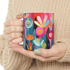 Sunshine Garden11oz Floral Coffee, Tea, Cocoa Mug Inspired by Mary Blair, Lead and BPA Free
