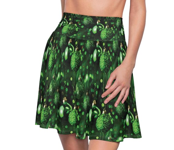 Falda patinadora con adornos navideños verdes Falda festiva para