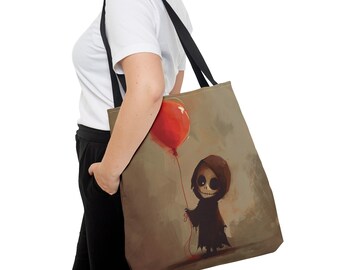 Happy Little Grim Reaper con bolso de mano con globo rojo: ¡regalo perfecto para los fanáticos del arte y la fantasía! ¡Ideal para vacaciones y uso diario!