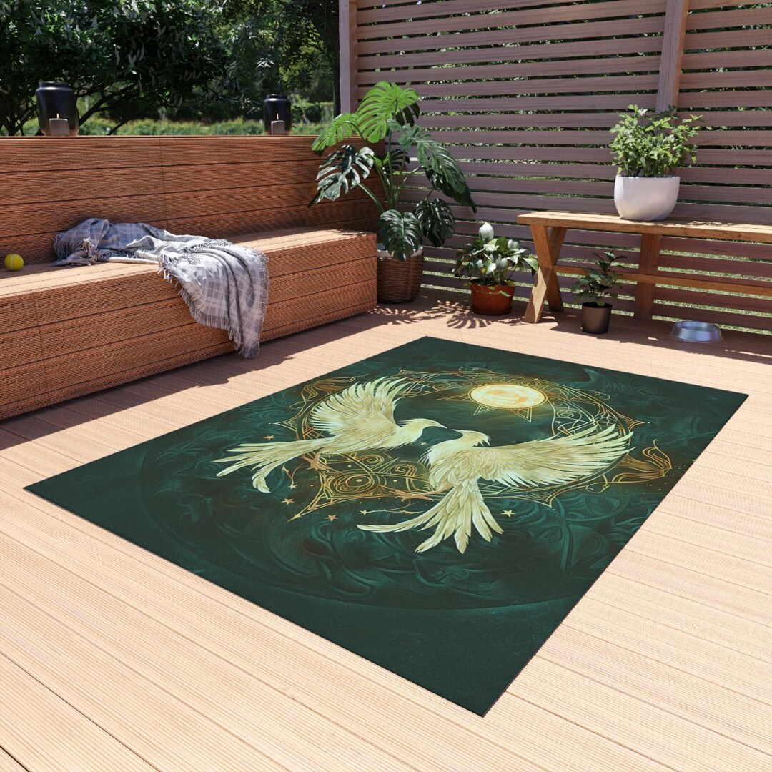 Elegant Art Deco Peace Doves Indoor/outdoor Rug | Rich Gold and Green ...