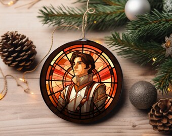 Ezra's Starglow Elegance: Stained Glass Style Holiday Ornament / Ceramic Double-Sided Ornament