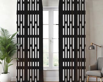 Death Star Wall Pattern Blackout Curtain | SciFi Iconic Panel Room Darkening Drape | Galactic Empire Space Station Window Covering