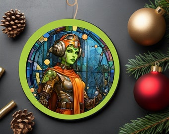 Hera's Commanding Radiance: Stained Glass Style Holiday Ornament / Ceramic Double-Sided Ornament