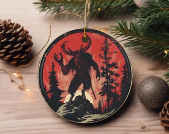 Décoration de Noël en céramique Krampus rouge ciel de style vintage, légende de Noël effrayante, décoration de vacances d'hiver Krampus, cadeau de Noël Krampus