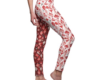 Leggings, estampado navideño feo, pantalones elásticos navideños para mujer, patrón de papel de regalo, ropa navideña festiva, medias de invierno, ropa cómoda para estar en casa