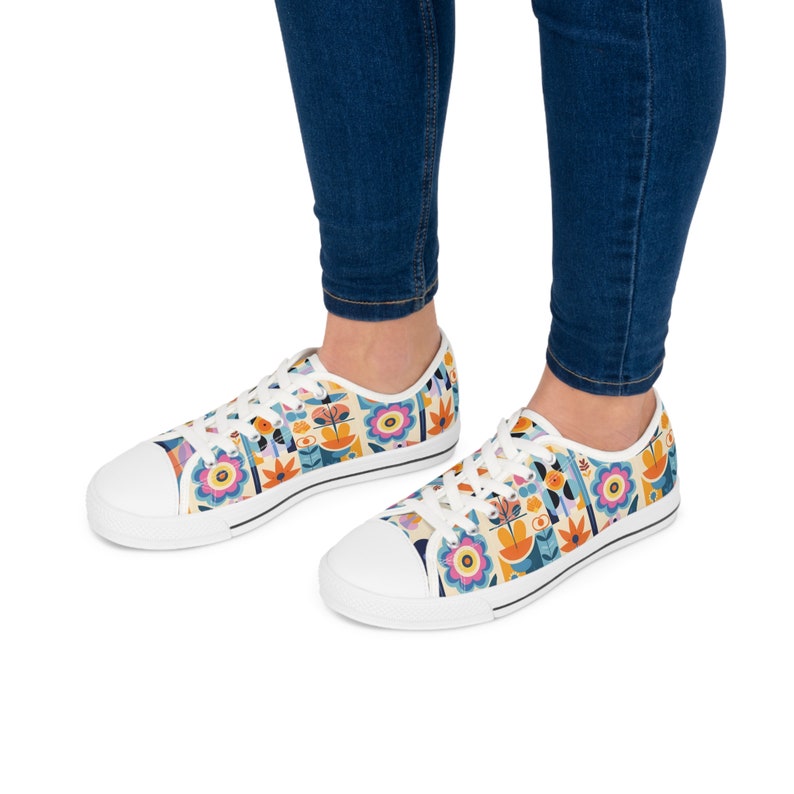 Vibrant Garden: Women's Low Top Sneakers Mary Blair Inspired, Step Out In Style Into Our Small World image 7