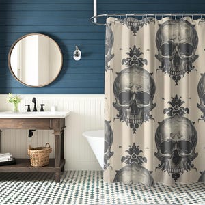 Victorian Skull Pattern Shower Curtain - 71x74 Inches | Elegant Gothic Bathroom Decor | Perfect Gift for Gothic Fans!