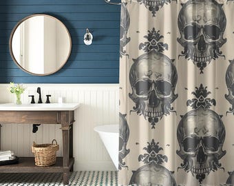 Victoriaans douchegordijn met schedelpatroon - 71 x 74 inch | Elegant gotisch badkamerdecor | Perfect cadeau voor gothic-fans!