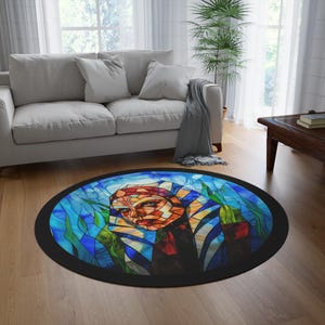 I Am No Jedi Round Stained Glass Style Rug | Colorful Galatic Rug Decor | Perfect Space-Themed Housewarming Gift